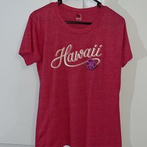 Island Girl pink red Hawaii flower short sleeve Semi Fitted Activewear Shirt M